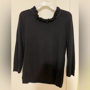 RSVP by Talbots Black Ruffled Neck Women's 3/4 Sleeve Sweater Embellished Top